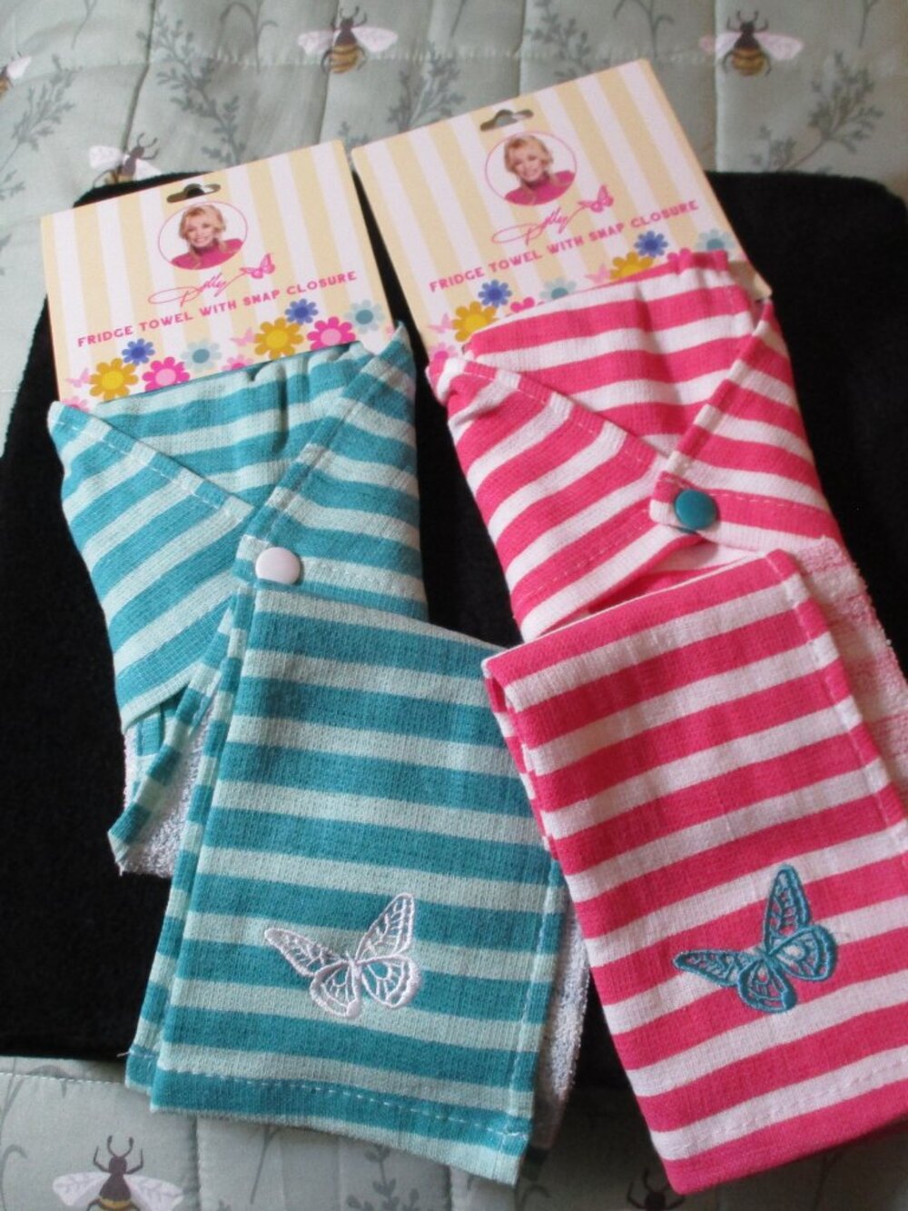 Set of Two DG Dolly Parton Cotton Fridge Towels w/Snap Closure NWT